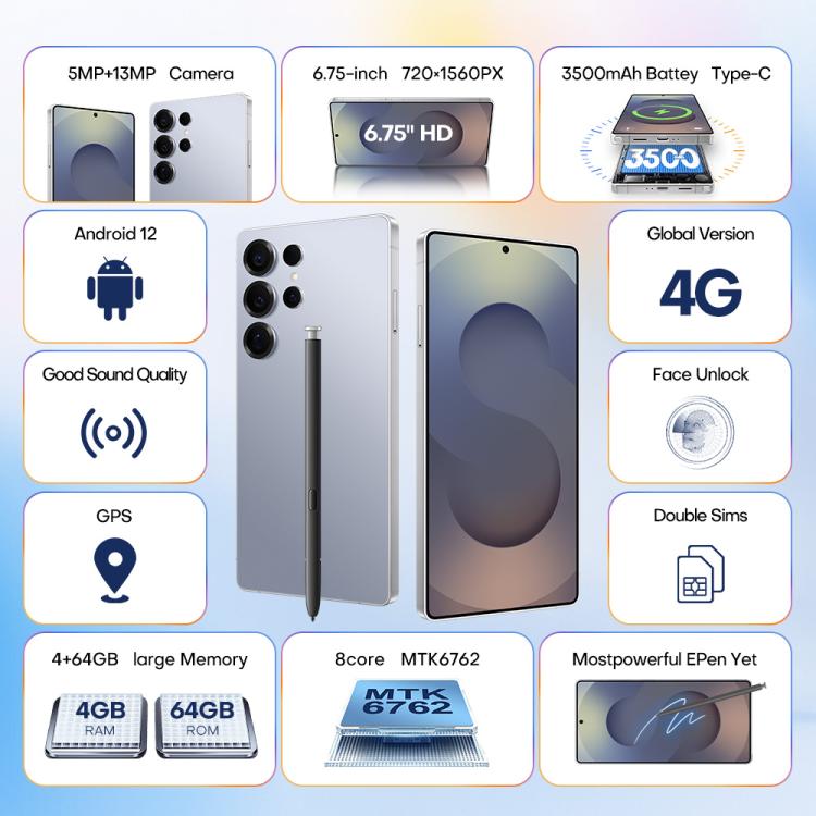 S25 Ultra / Q25, 4GB+64GB, 6.75 inch Android 12 MTK6762 Octa Core, Network: 4G, Dual SIM, with Stylus Pen, EU Plug, US Plug, AU Plug, UK Plug
