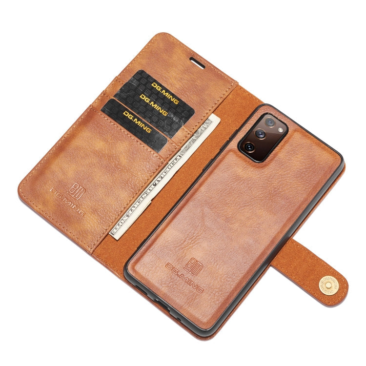 For Samsung Galaxy S20 FE DG.MING Crazy Horse Texture Flip Detachable Magnetic Leather Case with Holder & Card Slots & Wallet(Brown)