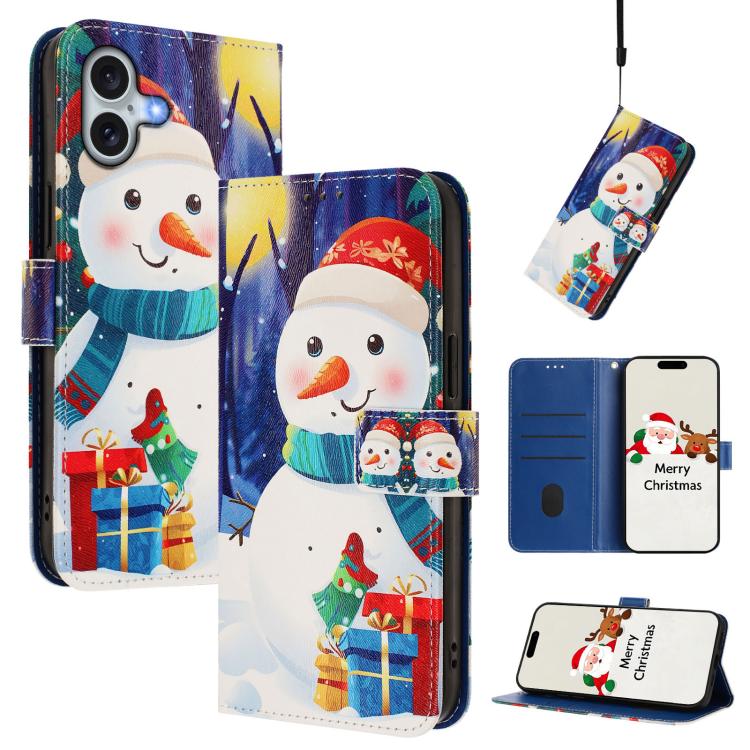 Christmas Series Buckle Leather Phone Case with Hand Strap, For iPhone 16, For iPhone 15 Pro Max, For iPhone 15 Pro, For iPhone 15 Plus