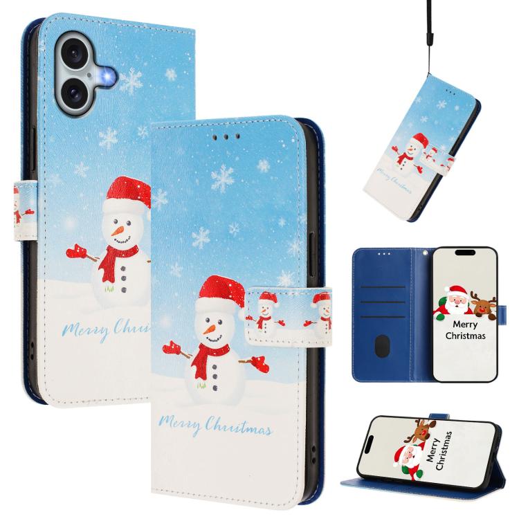 Christmas Series Buckle Leather Phone Case with Hand Strap, For iPhone 16, For iPhone 15 Pro Max, For iPhone 15 Pro, For iPhone 15 Plus