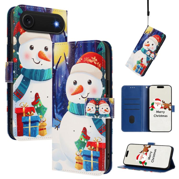Christmas Series Buckle Leather Phone Case with Hand Strap, For iPhone 16e, For iPhone 16 Pro Max, For iPhone 16 Pro, For iPhone 16 Plus