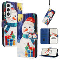 Christmas Series Buckle Leather Phone Case with Hand Strap, For Samsung Galaxy S22 5G