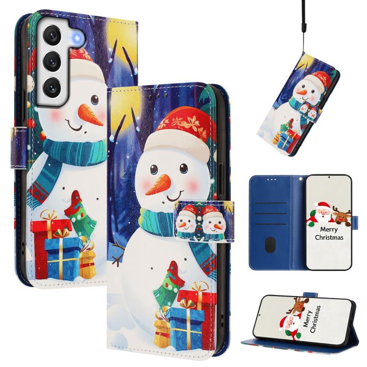 Christmas Series Buckle Leather Phone Case with Hand Strap, For Samsung Galaxy S22 5G