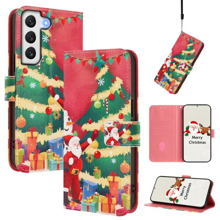 Christmas Series Buckle Leather Phone Case with Hand Strap, For Samsung Galaxy S22 5G