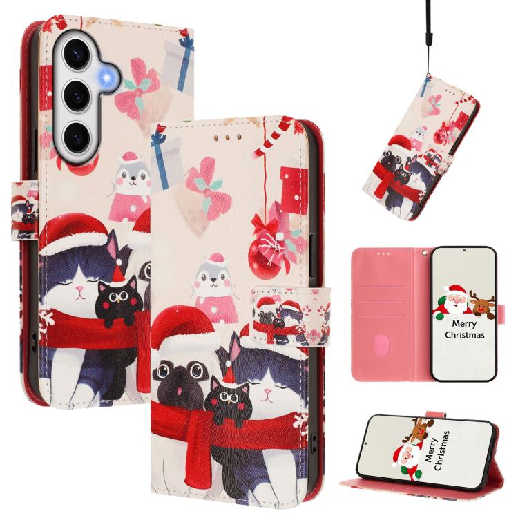 Christmas Series Buckle Leather Phone Case with Hand Strap, For Samsung Galaxy S25 Ultra 5G, For Samsung Galaxy S24 FE 5G, For Samsung Galaxy Xcover7 Pro, For Samsung Galaxy Xcover7 5G