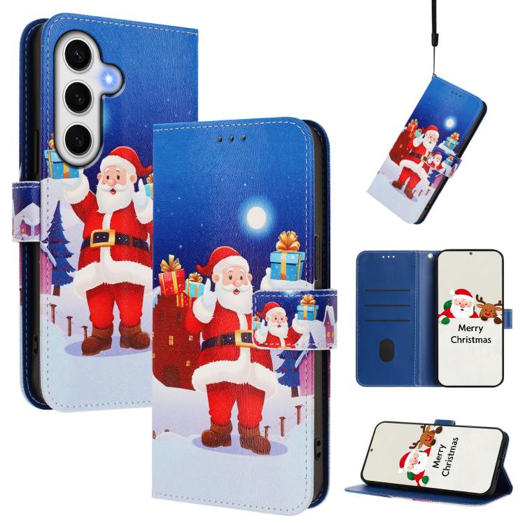 Christmas Series Buckle Leather Phone Case with Hand Strap, For Samsung Galaxy S25 Ultra 5G, For Samsung Galaxy S24 FE 5G, For Samsung Galaxy Xcover7 Pro, For Samsung Galaxy Xcover7 5G