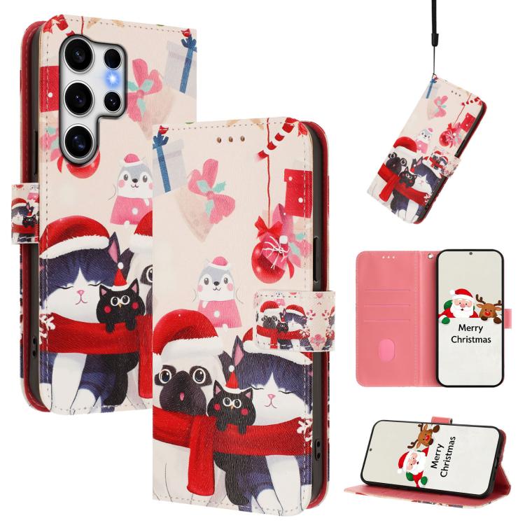 Christmas Series Buckle Leather Phone Case with Hand Strap, For Samsung Galaxy S25 Ultra 5G, For Samsung Galaxy S24 FE 5G, For Samsung Galaxy Xcover7 Pro, For Samsung Galaxy Xcover7 5G