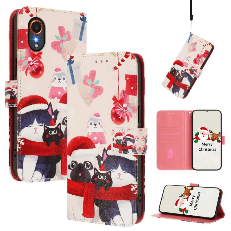 Christmas Series Buckle Leather Phone Case with Hand Strap, For Samsung Galaxy S25 Ultra 5G, For Samsung Galaxy S24 FE 5G, For Samsung Galaxy Xcover7 Pro, For Samsung Galaxy Xcover7 5G