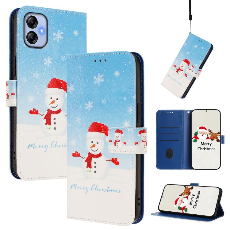 Christmas Series Buckle Leather Phone Case with Hand Strap, For Samsung Galaxy A24 4G, For Samsung Galaxy A23 5G / 4G / M23 / F23, For Samsung Galaxy A04e / F04 / M04 4G, For Samsung Galaxy A14 5G / 4G