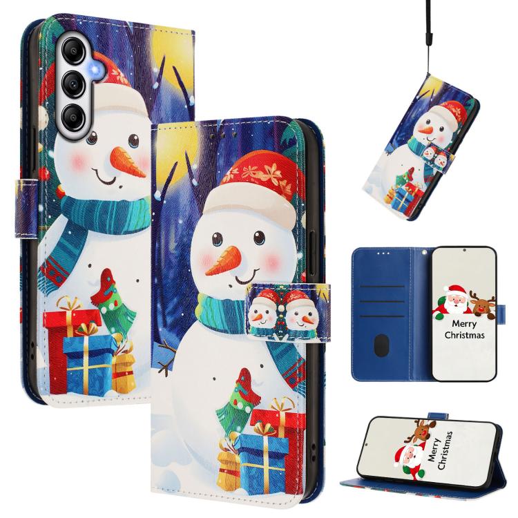 Christmas Series Buckle Leather Phone Case with Hand Strap, For Samsung Galaxy A24 4G, For Samsung Galaxy A23 5G / 4G / M23 / F23, For Samsung Galaxy A04e / F04 / M04 4G, For Samsung Galaxy A14 5G / 4G