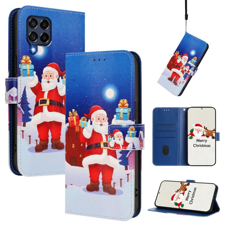 Christmas Series Buckle Leather Phone Case with Hand Strap, For Samsung Galaxy A34 5G, For Samsung Galaxy A54 5G, For Samsung Galaxy A13 5G / 4G / A04 / A04s, For Samsung Galaxy M53 5G