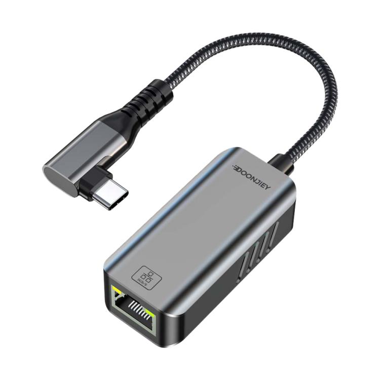 USB -C / Type-C Elbow to RJ45 Aluminum Alloy Shell Ethernet HUB Adapter, Type-C Elbow to RJ45