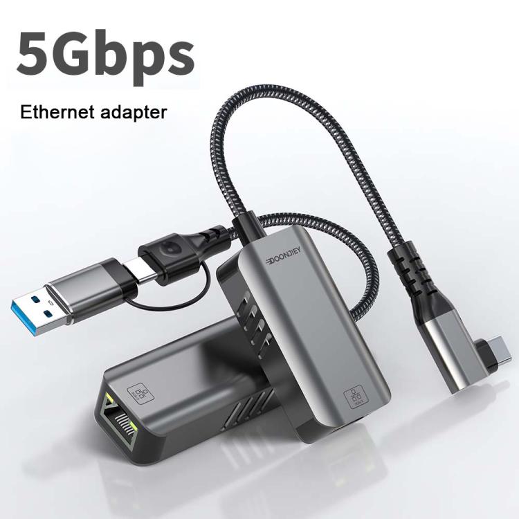 USB -C / Type-C Elbow to RJ45 Aluminum Alloy Shell Ethernet HUB Adapter, Type-C Elbow to RJ45