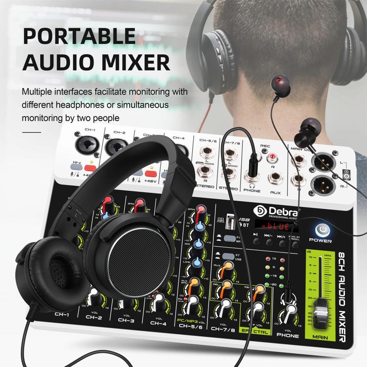 DEBRA V8 8-Channels Audio Mixer Live Recording Reverb, V8, 8V4