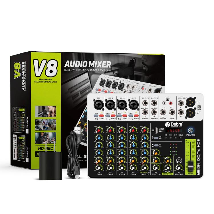 DEBRA V8 8-Channels Audio Mixer Live Recording Reverb, V8, 8V4