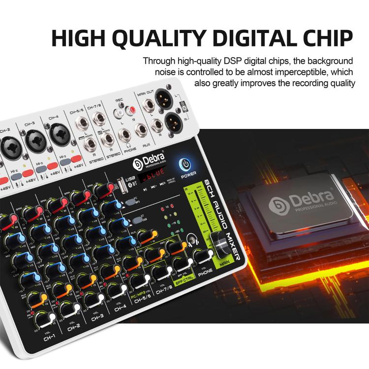 DEBRA V8 8-Channels Audio Mixer Live Recording Reverb, V8, 8V4