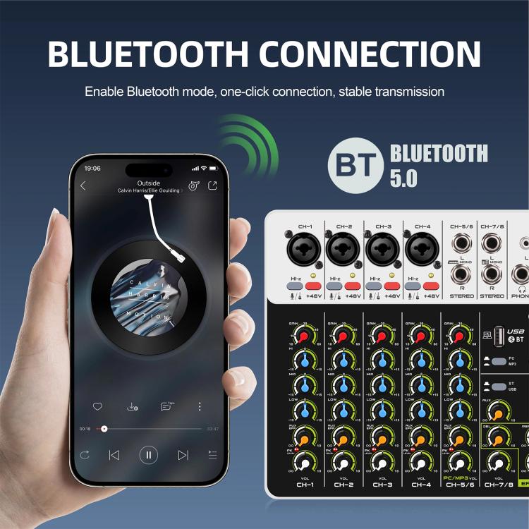 DEBRA V8 8-Channels Audio Mixer Live Recording Reverb, V8, 8V4