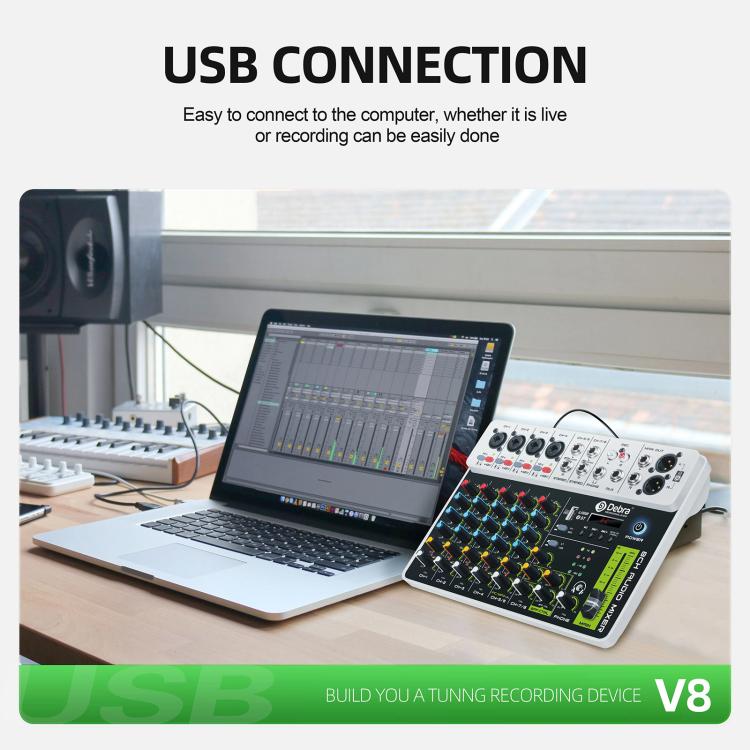 DEBRA V8 8-Channels Audio Mixer Live Recording Reverb, V8, 8V4