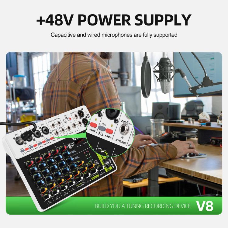 DEBRA V8 8-Channels Audio Mixer Live Recording Reverb, V8, 8V4