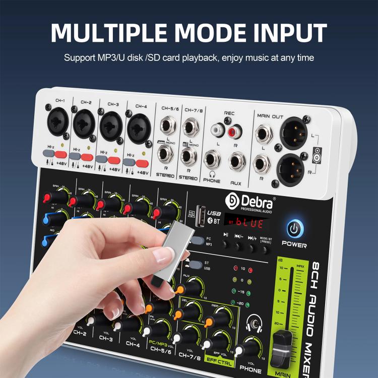 DEBRA V8 8-Channels Audio Mixer Live Recording Reverb, V8, 8V4