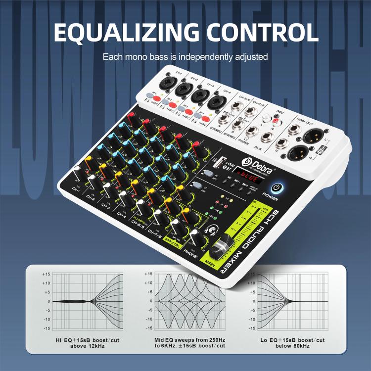 DEBRA V8 8-Channels Audio Mixer Live Recording Reverb, V8, 8V4