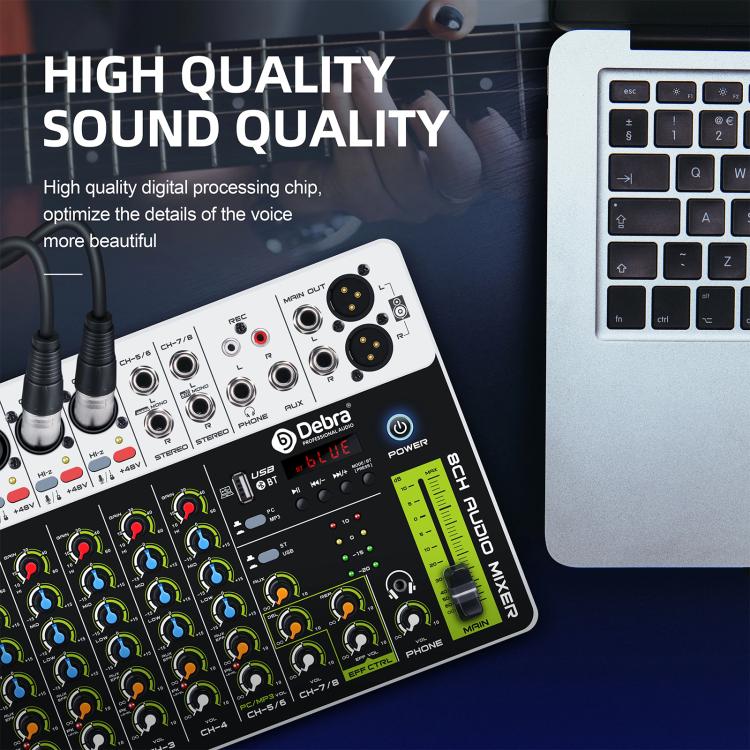 DEBRA V8 8-Channels Audio Mixer Live Recording Reverb, V8, 8V4
