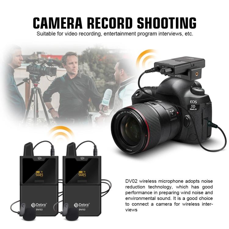 DEBRA DV-02 Wireless Lavalier Microphone TX & 2RX Outdoor Interview Live Broadcast, DV-02