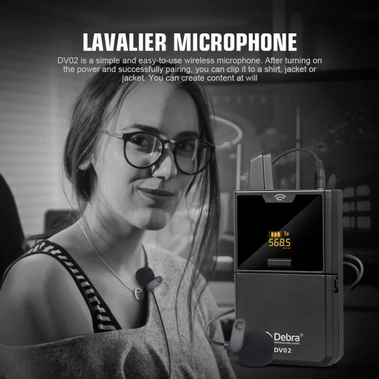 DEBRA DV-02 Wireless Lavalier Microphone TX & 2RX Outdoor Interview Live Broadcast, DV-02