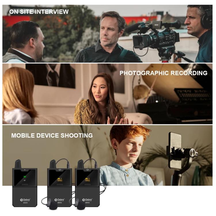 DEBRA DV-02 Wireless Lavalier Microphone TX & 2RX Outdoor Interview Live Broadcast, DV-02