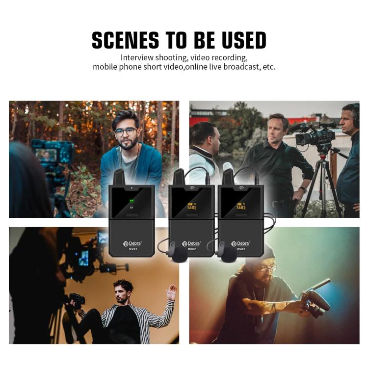 DEBRA DV-02 Wireless Lavalier Microphone TX & 2RX Outdoor Interview Live Broadcast, DV-02