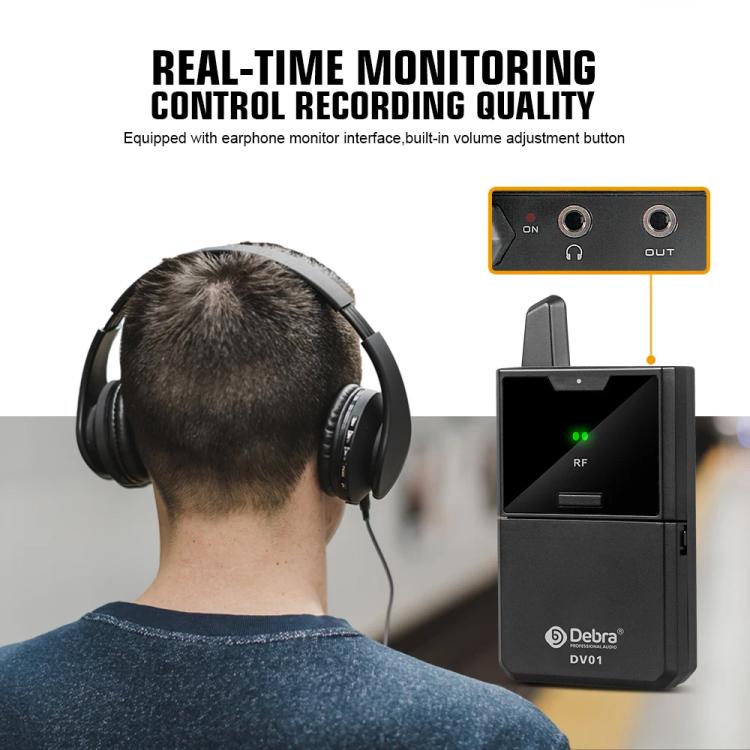 DEBRA DV-02 Wireless Lavalier Microphone TX & 2RX Outdoor Interview Live Broadcast, DV-02