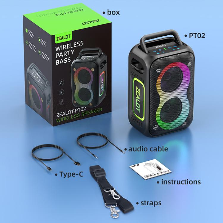 Zealot PT02 60W Portable Outdoor RGB Colorful Light Stereo Bluetooth Speaker, PT02