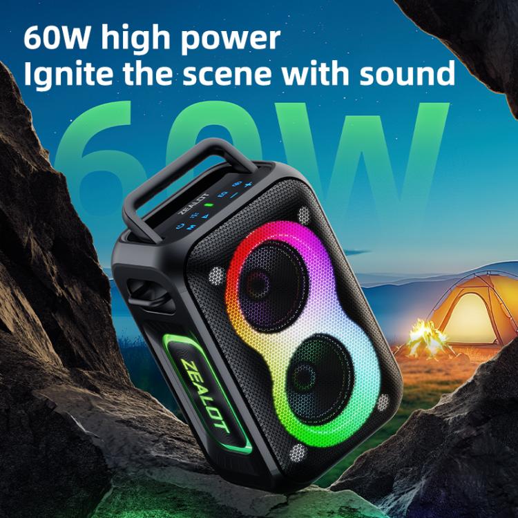 Zealot PT02 60W Portable Outdoor RGB Colorful Light Stereo Bluetooth Speaker, PT02