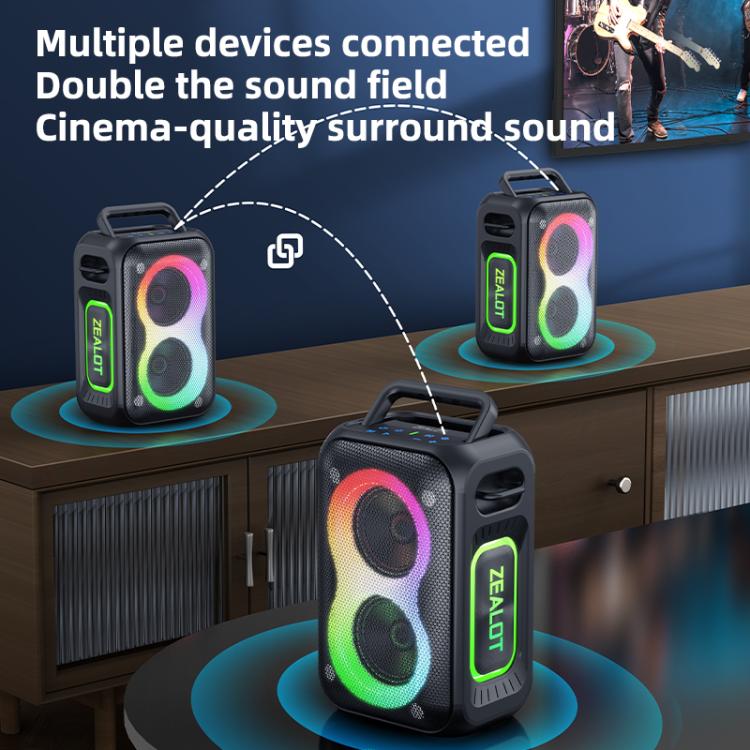 Zealot PT02 60W Portable Outdoor RGB Colorful Light Stereo Bluetooth Speaker, PT02