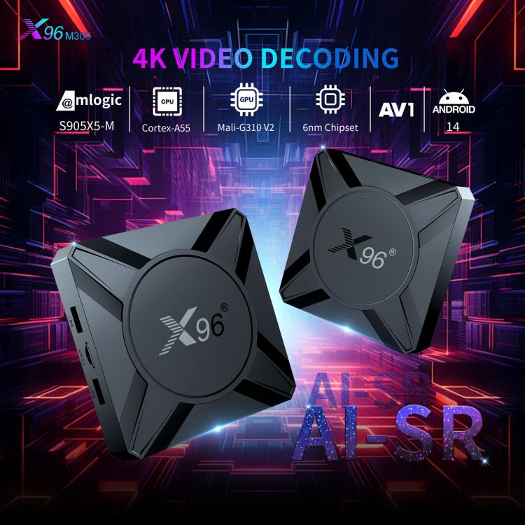X96 M300 Android 14 Smart TV Box with Remote Control, Amlogic S905X5M Quad-Core, 4GB+32GB