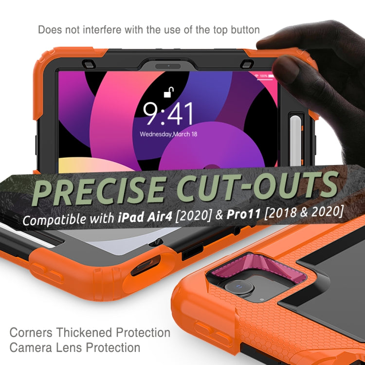 Shockproof Colorful Silicone + PC Protective Case with Holder & Shoulder Strap & Hand Strap & Pen Slot, For iPad Air 2022 / 2020 10.9