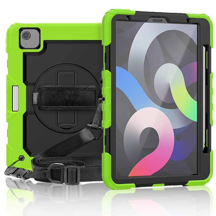 Shockproof Colorful Silicone + PC Protective Case with Holder & Shoulder Strap & Hand Strap & Pen Slot, For iPad Air 2022 / 2020 10.9