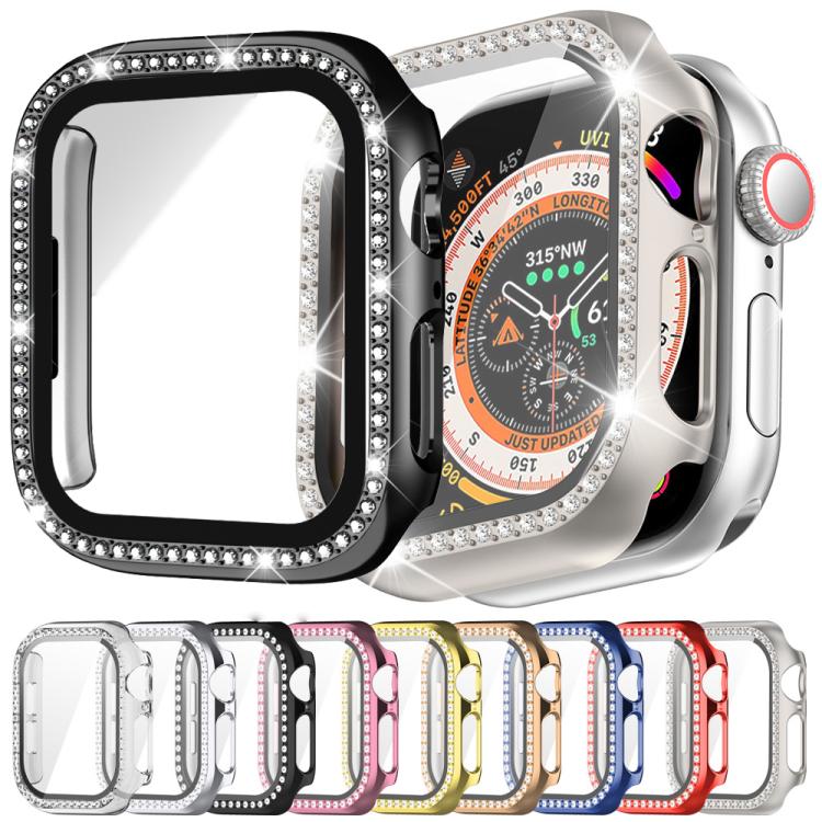 xDfind Single Row Diamond Tempered Glass Film Integrated PC Watch Case, For Apple Watch Ultra 3 / 2 / 1 49mm, For Apple Watch Series 9 / 8 / 7 45mm