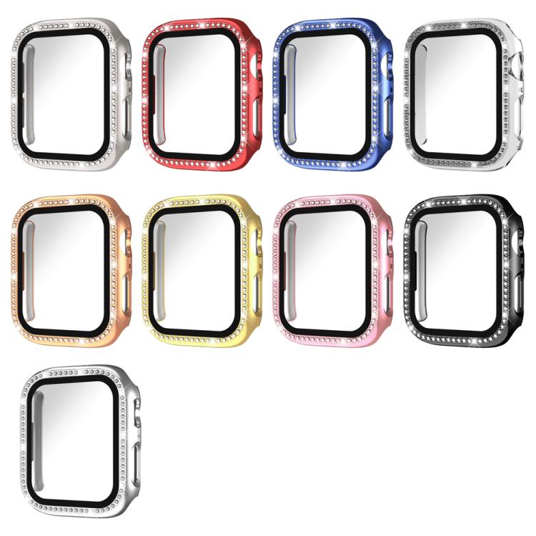 xDfind Single Row Diamond Tempered Glass Film Integrated PC Watch Case, For Apple Watch Series 44mm, For Apple Watch Series 40mm