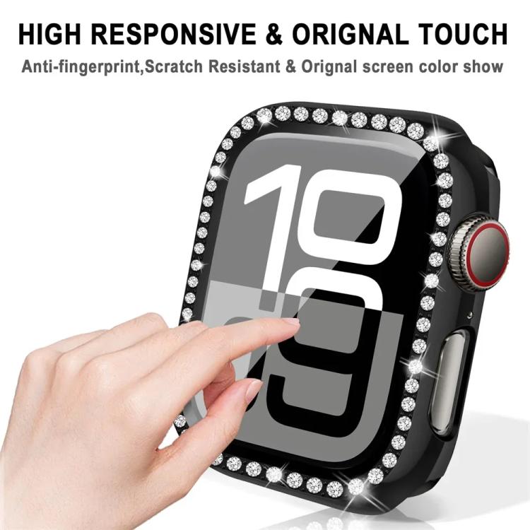 xDfind Single Row Diamond Tempered Glass Film Integrated PC Watch Case, For Apple Watch Series 9 / 8 / 7 41mm, For Apple Watch Series 3 / 2 / 1 38mm