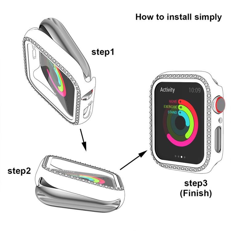 xDfind Single Row Diamond Tempered Glass Film Integrated PC Watch Case, For Apple Watch Series 3 / 2 / 1 42mm