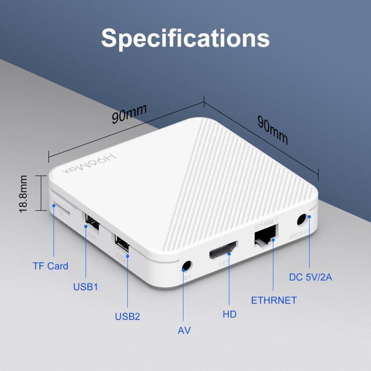 H96 Max H313 Android 14 Smart TV Set Top Box with Remote Control, ARM Cortex-A53 Quad Core, 2GB+8GB, 2GB+16GB