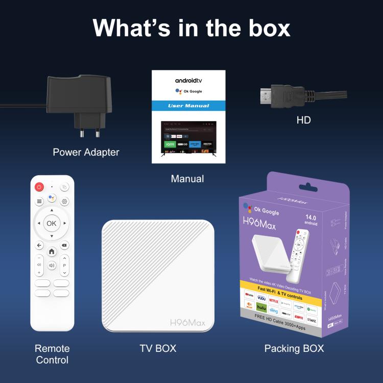 H96 Max H313 Android 14 Smart TV Set Top Box with Remote Control, ARM Cortex-A53 Quad Core, 2GB+8GB, 2GB+16GB