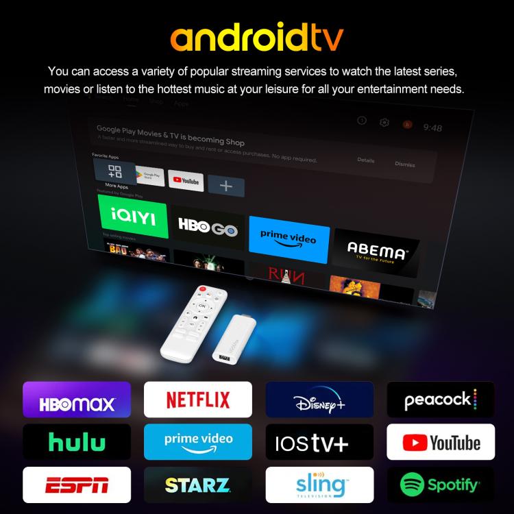 H96 Max H313 Android 14 Mini HD TV Stick with Remote Control, ARM Cortex-A53 Quad Core, 2GB+16GB, 2GB+8GB