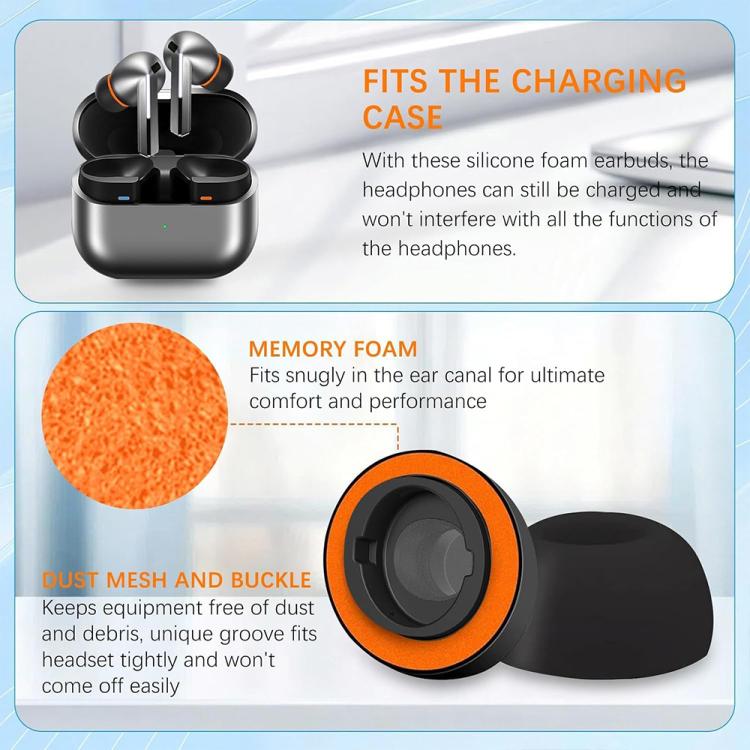 XDcase 3 Pairs Replacement Silicone Sponge Ear Tips, White Orange, Black Orange