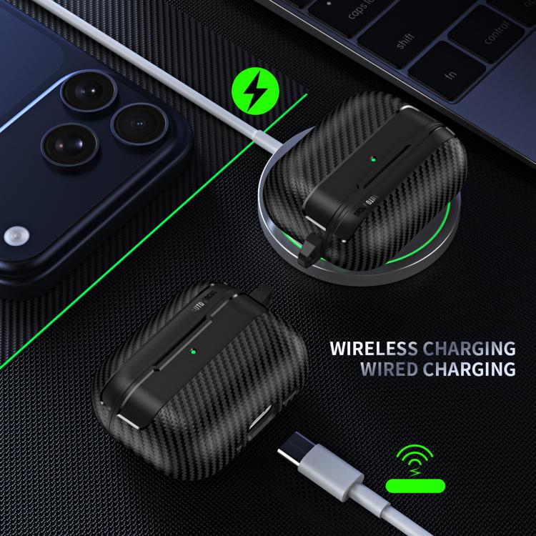 XDcase Carbon Fiber Texture Earbud Case with Hook, For AirPods Pro 3, For AirPods 4