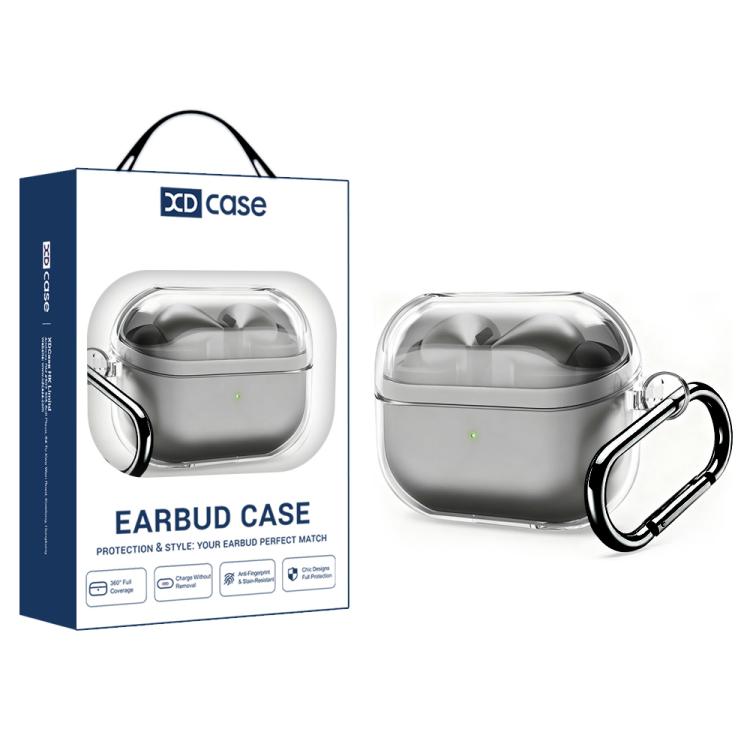XDcase Transparent TPU Earbud Case with Silver Hook, For Samsung Galaxy Buds3 / 3 Pro / 3 FE