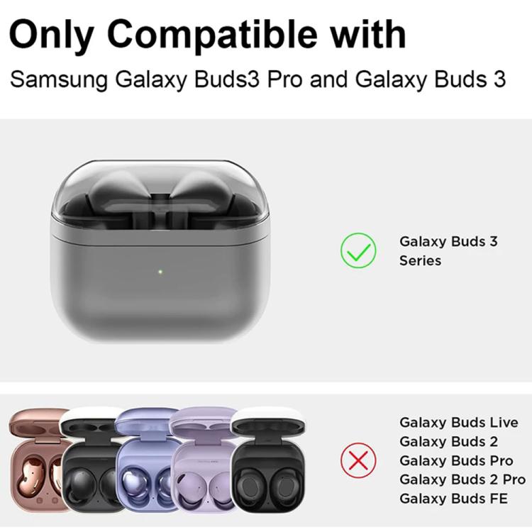 XDcase Transparent TPU Earbud Case with Silver Hook, For Samsung Galaxy Buds3 / 3 Pro / 3 FE