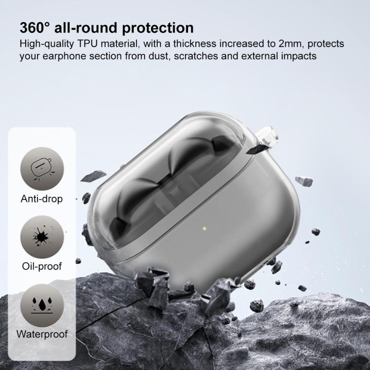 XDcase Transparent TPU Earbud Case with Silver Hook, For Samsung Galaxy Buds3 / 3 Pro / 3 FE