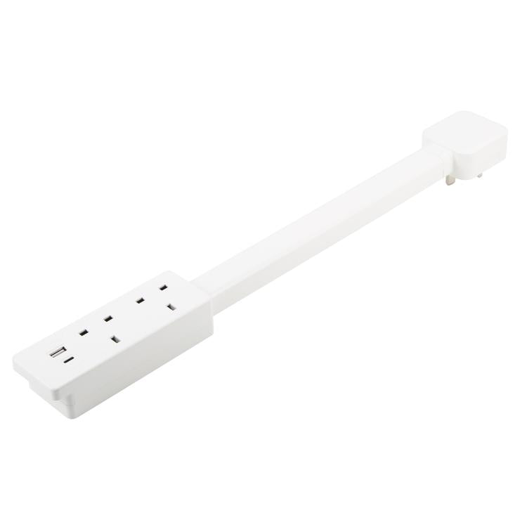 UK Plug Square Power Outlet Extender Power Socket Extension Tool With USB / Type-C Fast Charging, 3 AC + USB, UK Plug